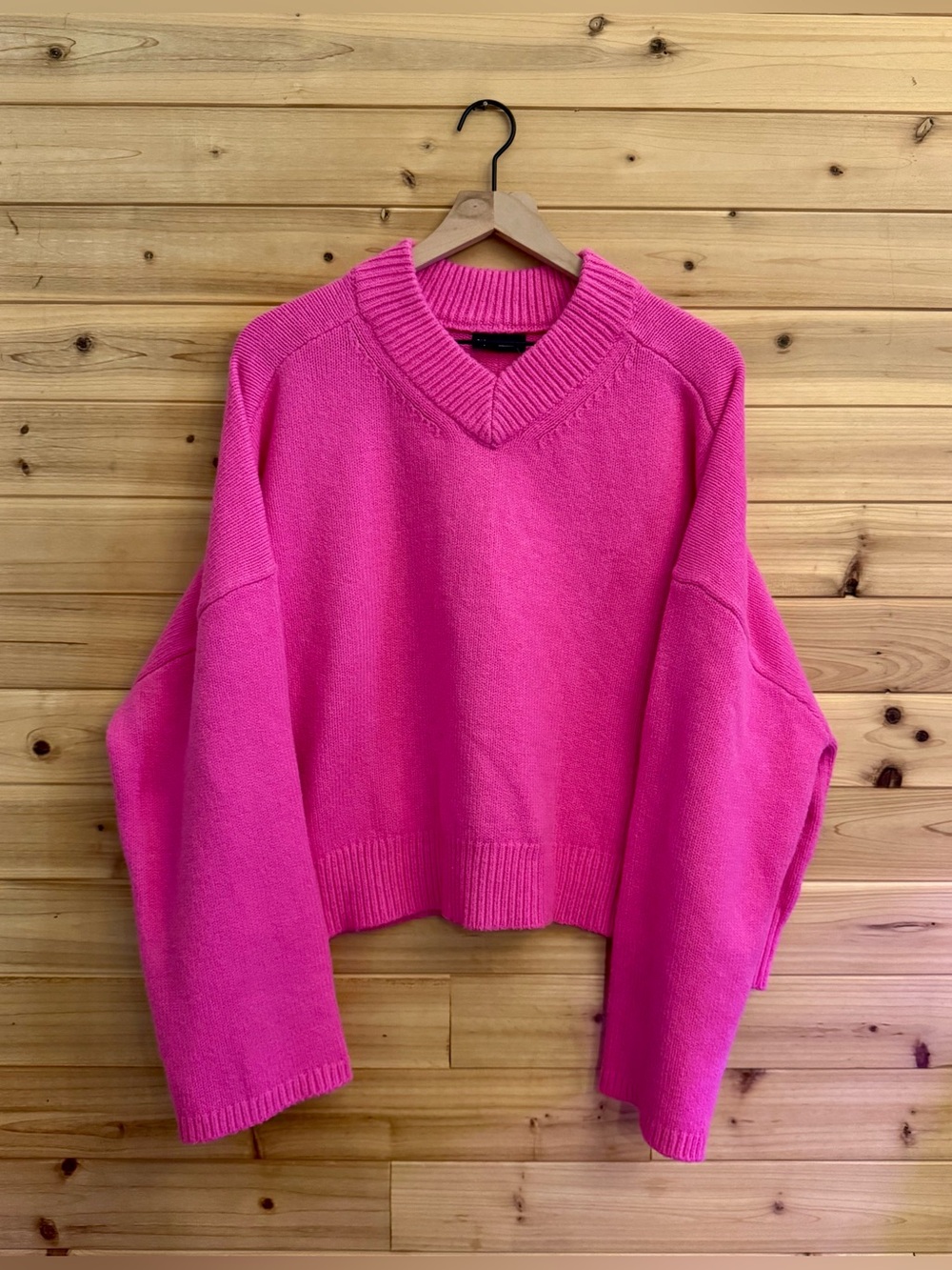 NWT GAP XL CashSoft High V Neck Cropped Thick Sweater Spring Preppy Hot Pink